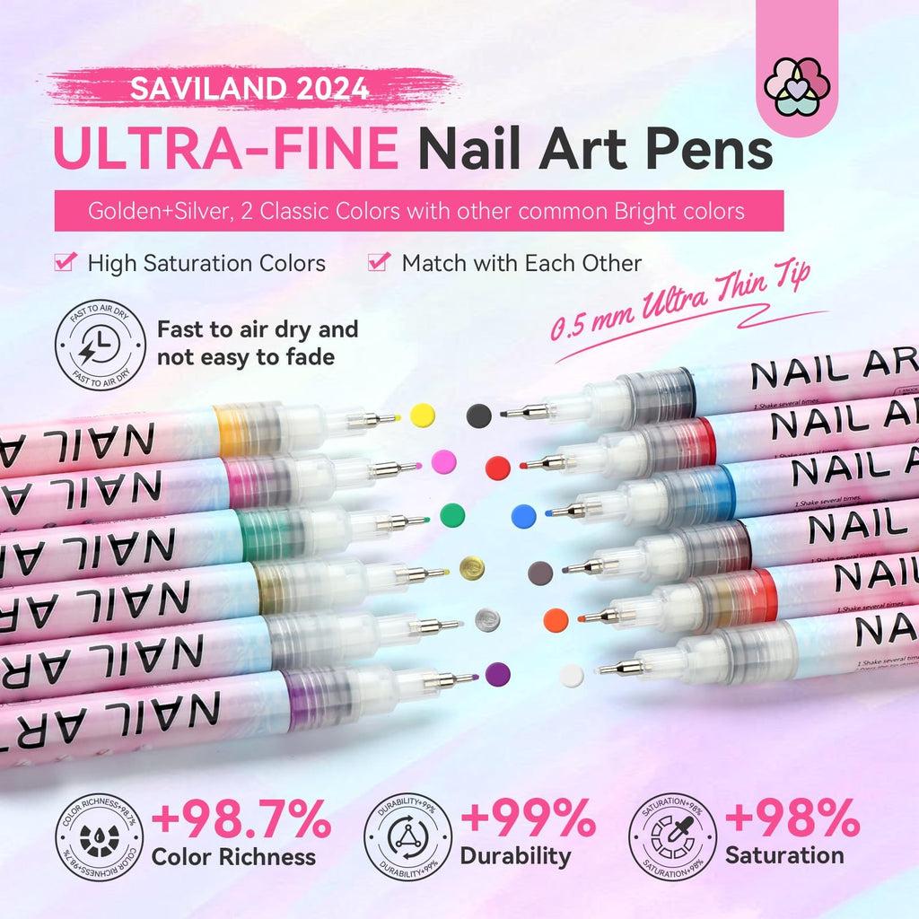 Fine Tips 3D Nail Art Pens – 12 färger