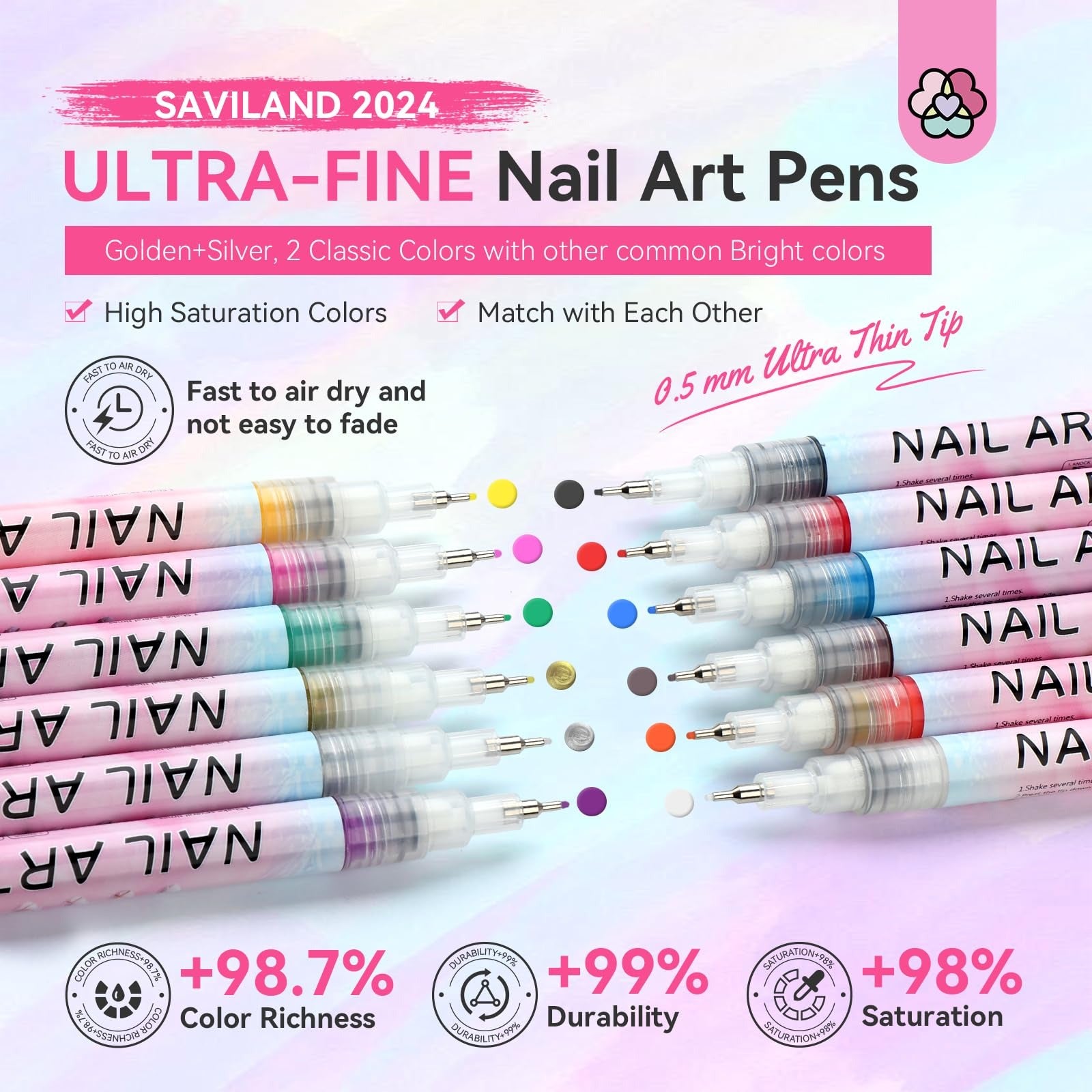 Fine Tips 3D Nail Art Pens – 12 färger